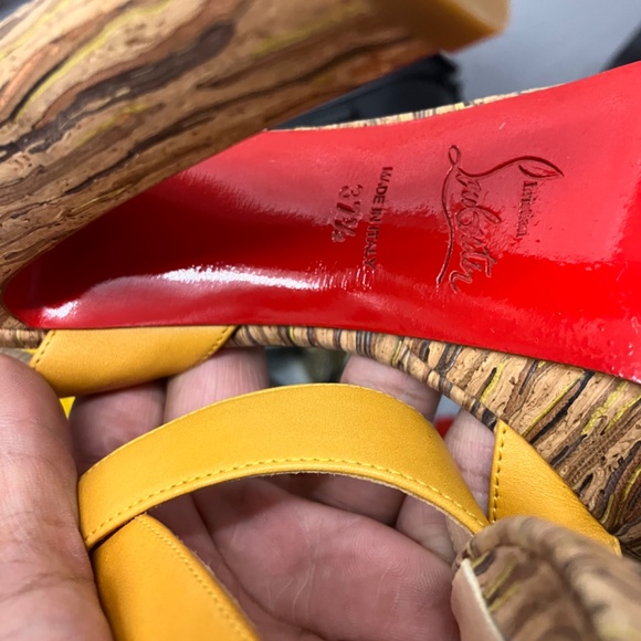 Christian Louboutin Trinidad Yellow Cork Platform Heels - Picture 5 of 10